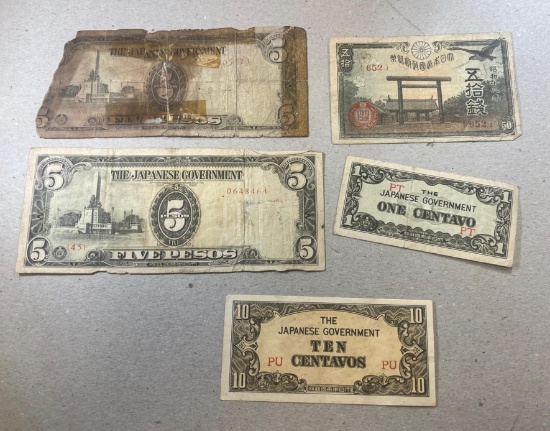5- Pieces of Japanese Government Currency