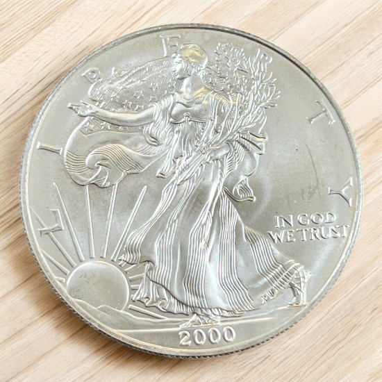 2000 US Silver Eagle Dollar Coin, .999 Fine Silver