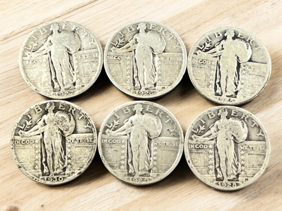 COLLECTION STARTER of 6- Standing Liberty Quarters, 1925, 1926, 1927, 1928, 1929, 1930
