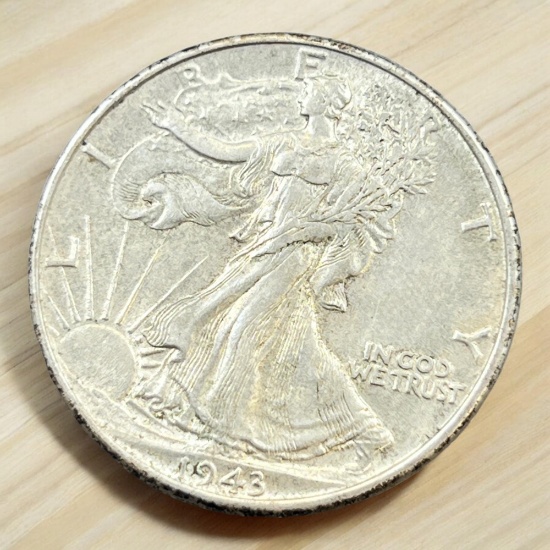 1943 US Walking Liberty Half Dollar, 90% Silver