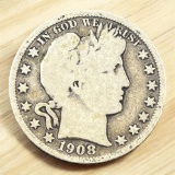 1908-D Barber Half Dollar, 90% Silver