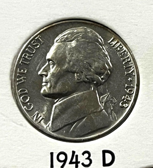 1943-D US Jefferson War Nickel, 35% silver, UNC