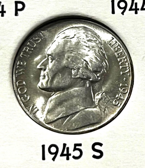 1945-S US Jefferson War Nickel, 35% silver, UNC