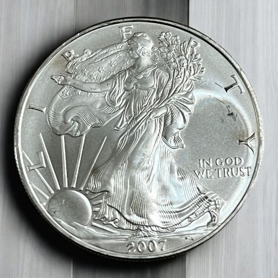 2007 US Silver Eagle Dollar Coin, .999 Fine Silver