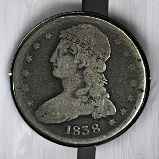 1838 Capped Bust Half Dollar, Early type coin, FULL LIBERTY
