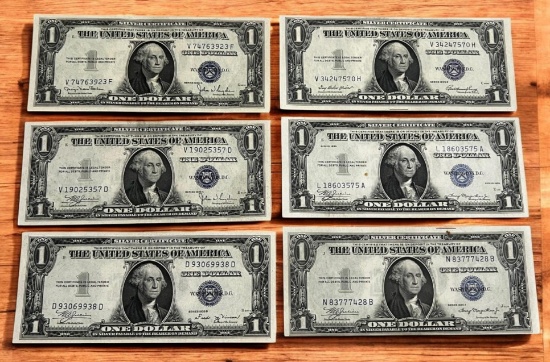 Set Starter UNC/AU 1935 Silver certificates, 1935, 1935A, 1935B, 1935C, 1935D, 1935E
