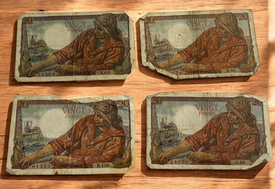 4- Vingt Francs Banque Dr France Banknotes, sells times the money