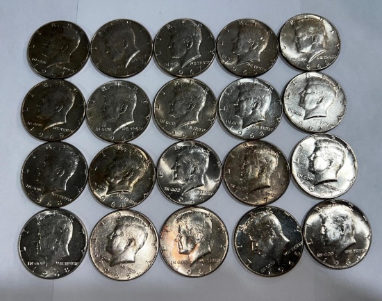 20- 40% Silver Kennedy Half Dollars w/ coin tube, sells times the money