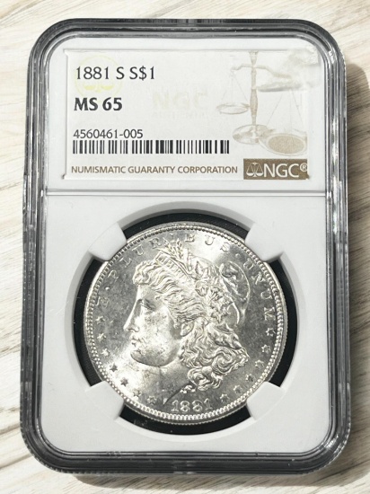 1881-S Morgan SIlver Dollar in NGC MS65 Holder