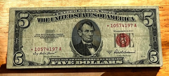 1953 Red Seal $5.00 Star Note