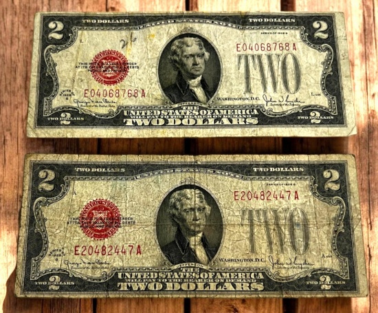 2-1928G $2.00 Red Seal Banknotes, sells times the money