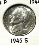 1945-S US Jefferson War Nickel, 35% silver, UNC