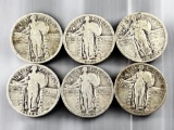 6- Standing Liberty Quarters, 1925, 1926, 1927, 1928, 1929, 1930