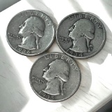 3- 90% Silver Washington Quarters, 1934, 1935, 1936, sells times the money
