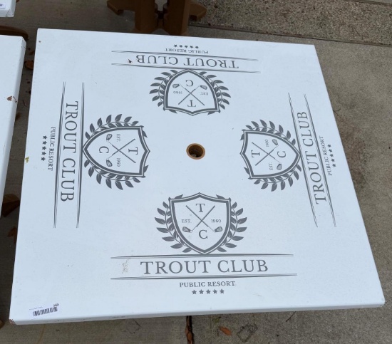 Trout Club Table, approx 35" x 35" shows wear from normal use
