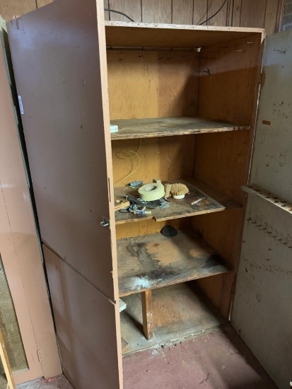 Wooden Cabinet 44" wide x 73" tall x 26" deep, does not include contents