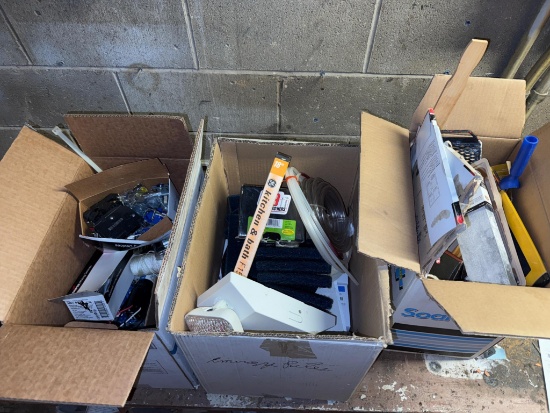 3 Boxes Asst Hardware incl: Painting supplies, hose, scrub pads, breakers, outlets and more