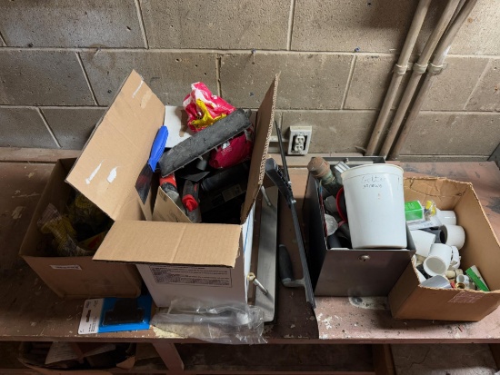 4 Boxes Misc Hardware, Fly traps, trowels, valves, Galv. Pipe fittings, PVC fittings and more