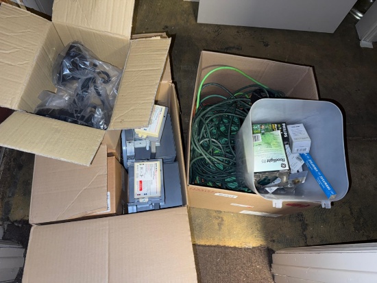 Box unused rough in boxes for can lights, light bulbs, extension cords