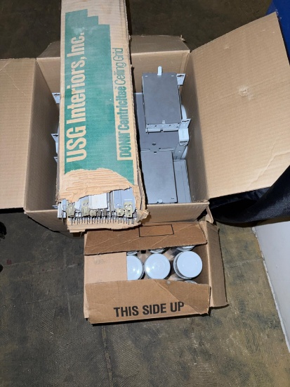 Ceiling Grid 2 ft Grid T's, Can light Rough in Boxes, 12 cans white striping Paint