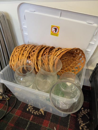 Tote of Assorted Vases and Baskets