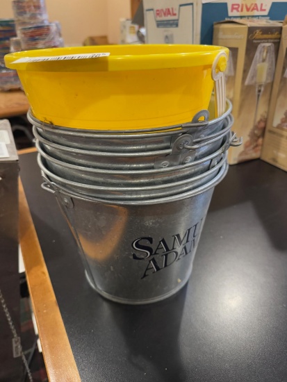 5 Samuel Adams Buckets & 1 plastic bucket