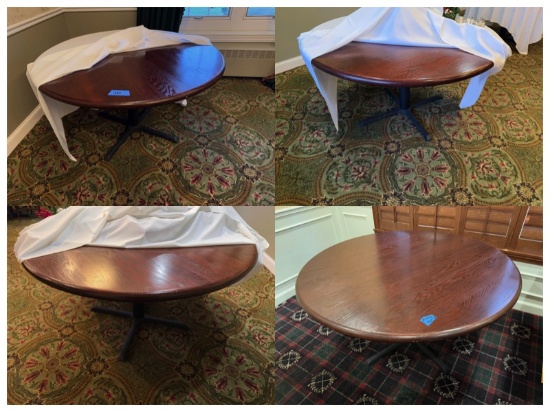 4- 53 inch wooden veneer pedestal tables, sells times the money