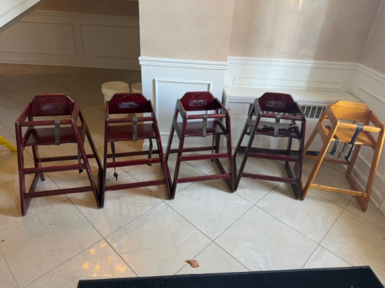 5- wooden restaurant style high chairs