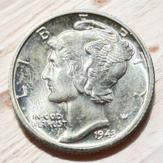1943-D Mercury Dime, 90% silver, FULL BANDS