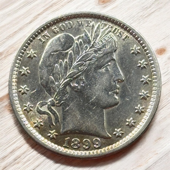 WOW 1899 Barber Quarter, 90% silver, FULL LIBERTY