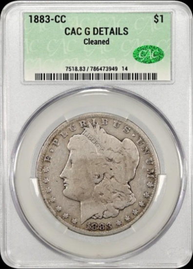 1883-CC Morgan Silver Dollar in CAC G Details Holder