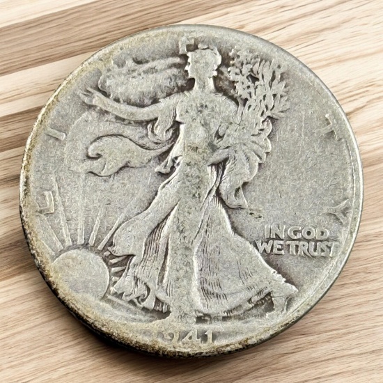 1941 US Walking Liberty Half Dollar, 90% Silver