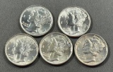 5- US Mercury Dimes, High Quality, 1941, 42, 43, 44, and 45