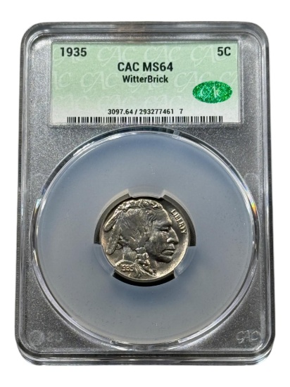 1935 Buffalo Nickel in CAC MS64 Witterbrick holder