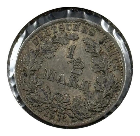 1916-D German Empire 1/2 Mark, Silver
