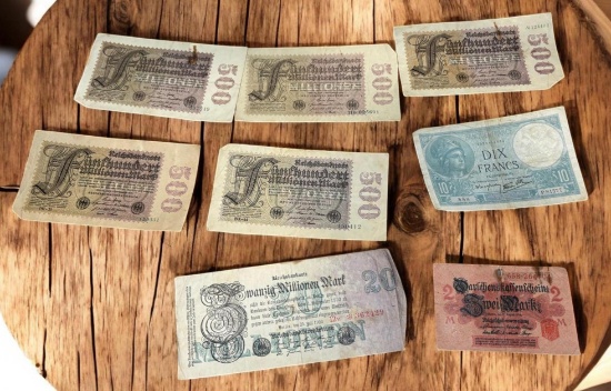 8- Antique Foreign Banknotes, see pics for notes included, sells times the money