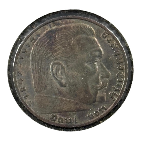 1936-D Germany 5 Reichs Mark, silver