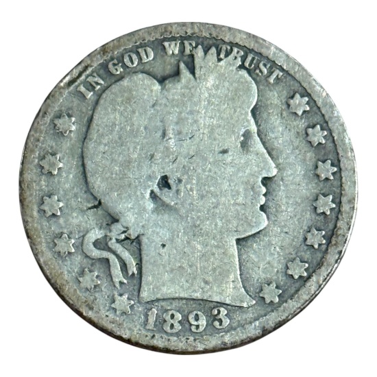 1893-O US Barber Quarter Dollar, 90% Silver
