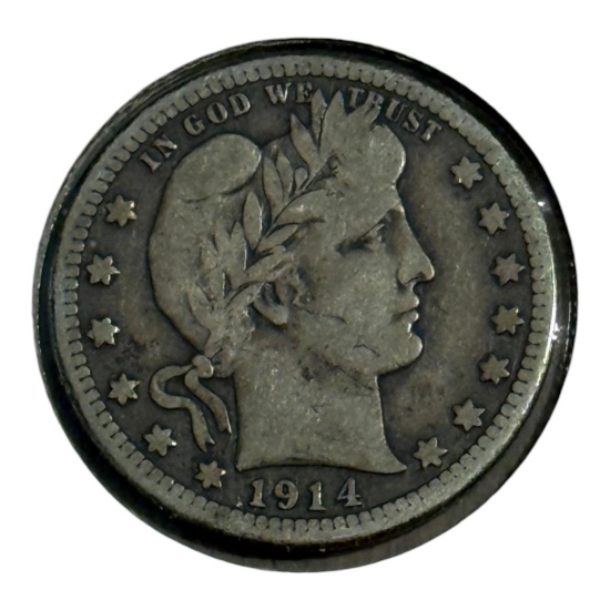 1914-S US Barber Quarter Dollar, 90% Silver
