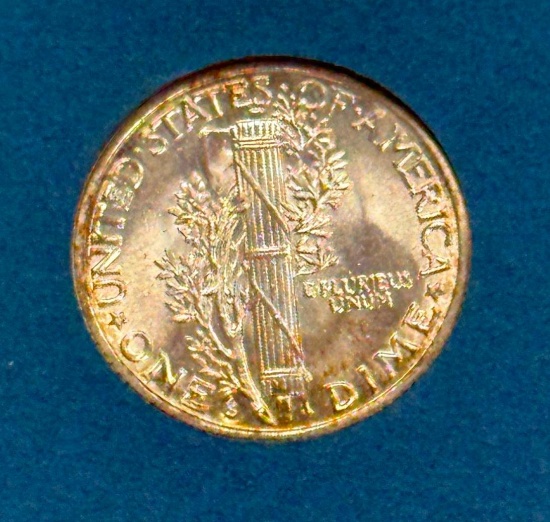 1941-S US Mercury Dime, 90% Silver, Full Bands, CHOICE BU