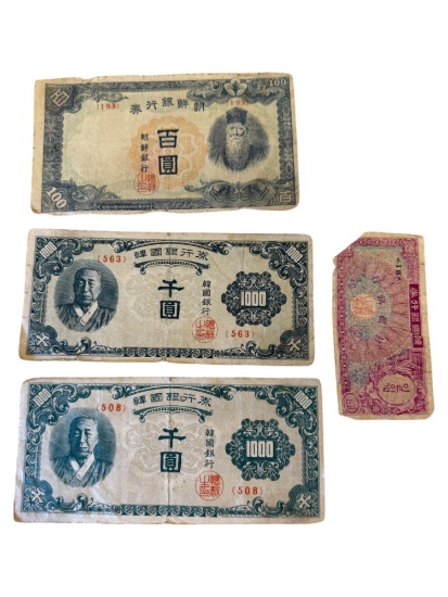 4- Korean Vintage Banknotes, sells times the money