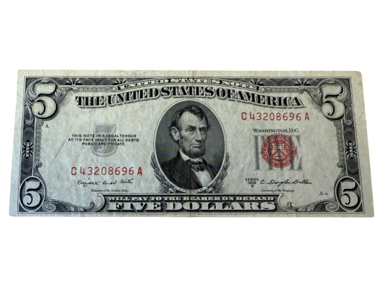 1953B $5.00 Red Seal US Note