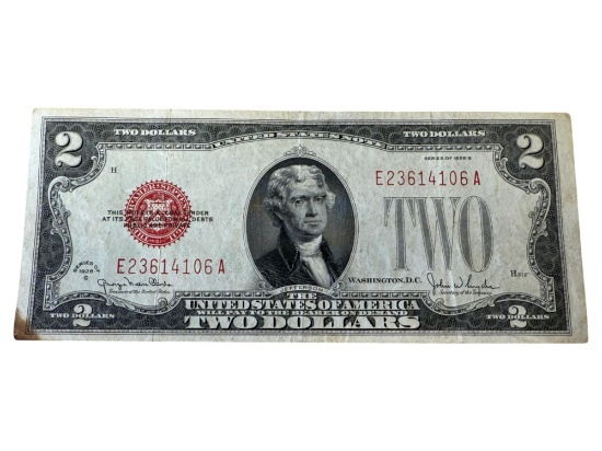 1928G Red Seal $2.00 United States Banknote