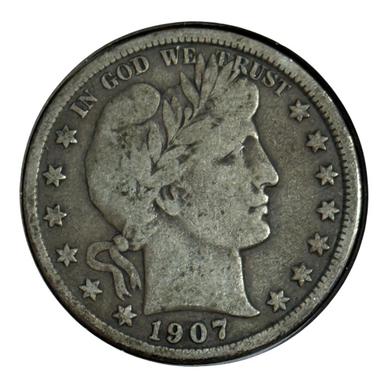 1907 US Barber Half Dollar, 90% Silver