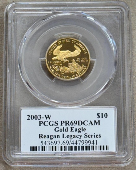2003-W $10 Gold Half Eagle Reagan Legacy Series PCGS holder graded PR69DCAM CHIPPED HOLDER SEE PICS