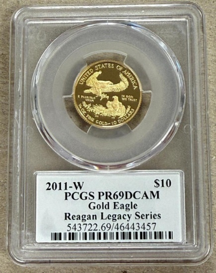 2011-W $10 Gold Quarter Eagle in Reagan Legacy Series PCGS holder graded PR69DCAM