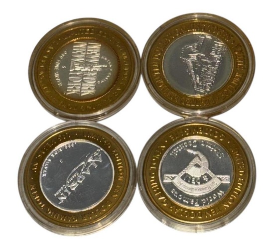 4- $10 Limited Edition .999 Silver Gaming/ Casino Tokens