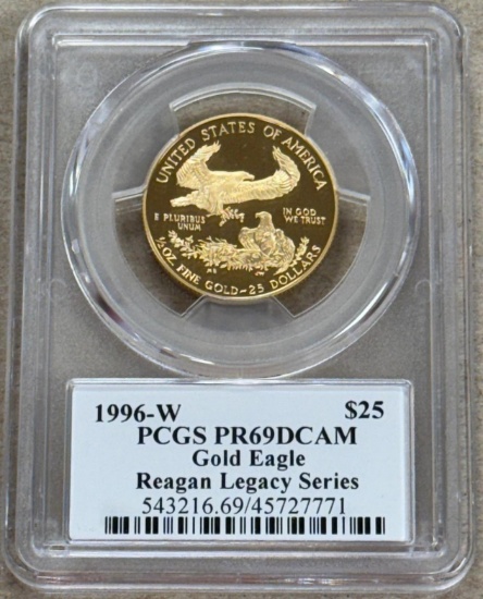 1996-W $25 Gold Half Eagle in Reagan Legacy Series PCGS holder graded PR69DCAM