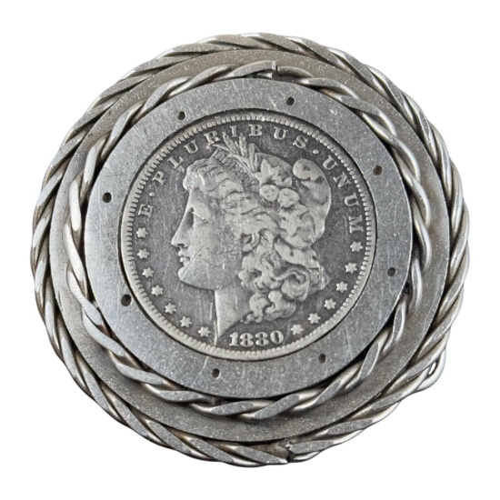 1880 Morgan Silver Dollar in Belt Buckle holder
