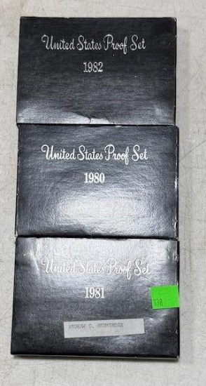 3- US mint Proof Sets, 1980, 1981, 1982, sells times the money